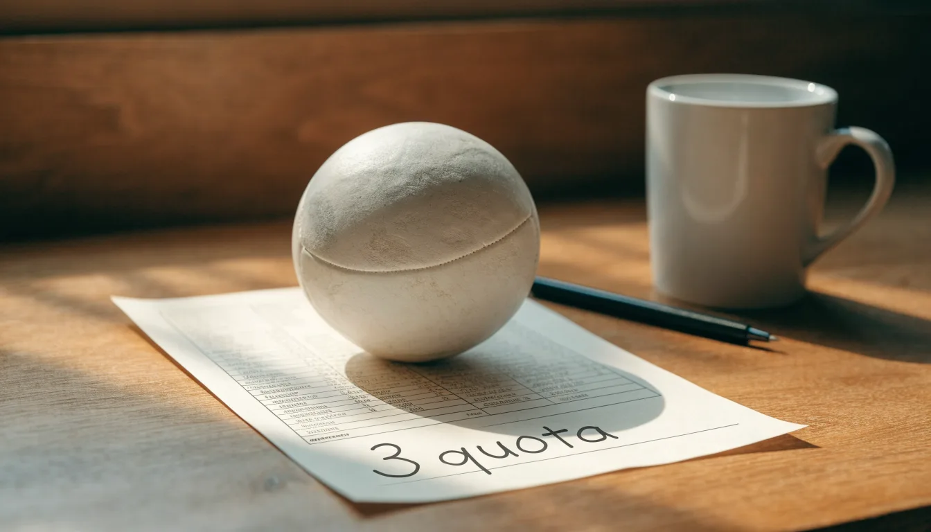 Un pallone da calcio appoggiato su una schedina bianca su un tavolo di legno, alla luce del giorno