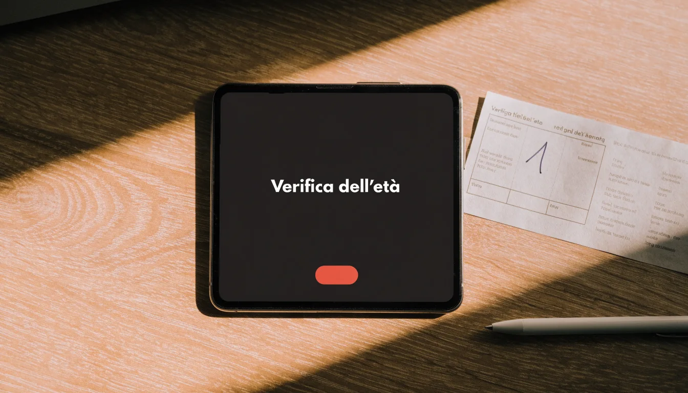 Un foglio di concessione in carta con un timbro rosso, appoggiato su una scrivania di legno accanto a una penna