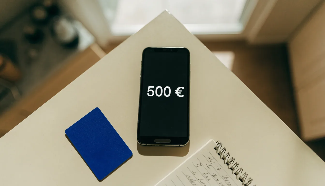 Un documento di identità appoggiato accanto a uno smartphone con un timer sullo schermo, su un tavolo da cucina